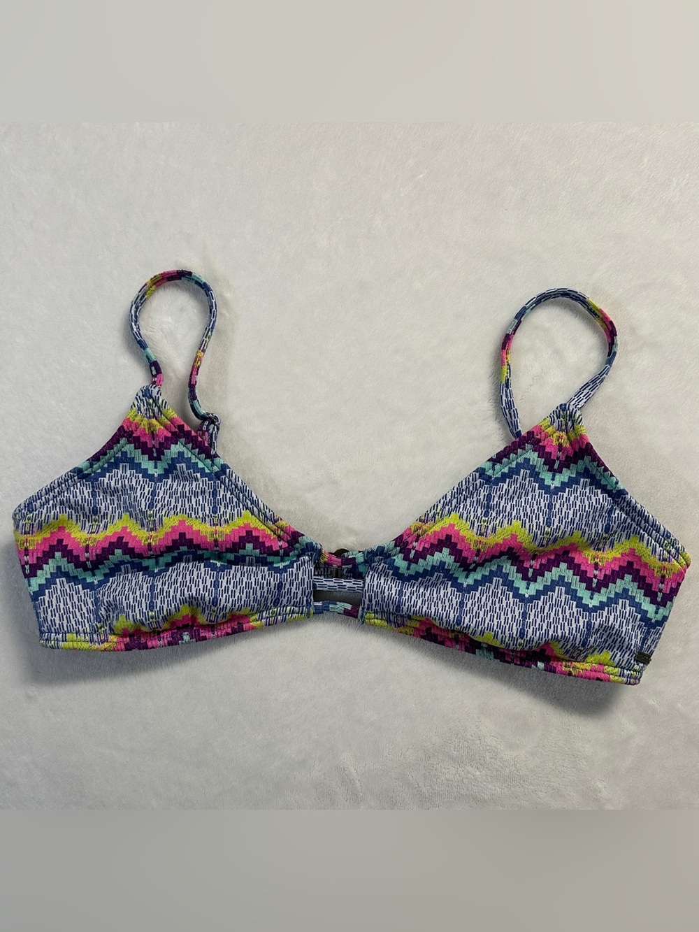 ROXY women's blue multi colour aztec print bikini top, M.